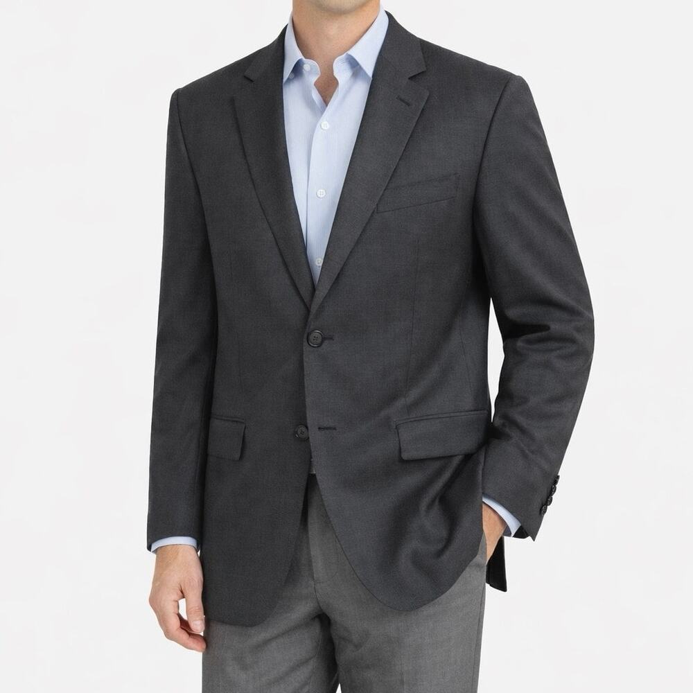 Calvin Klein Wool Sport Coat Blazer 40R Dark Gray Subtle Stripe 2 Button Busines